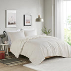Full/Queen size Reversible Soft Sherpa Faux Fur 3-Piece Comforter Set in Ivory