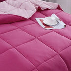 Full/Queen Traditional Microfiber Reversible 3 Piece Comforter Set in Pink