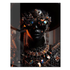 Futuristic Black Diva Portrait UV Glass Wall Art – Opulent Cyber Couture Aesthetic-KAFCD073 Peony Atelier