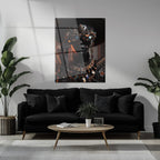 Futuristic Black Diva Portrait UV Glass Wall Art – Opulent Cyber Couture Aesthetic-KAFCD073 Peony Atelier