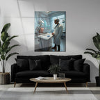 Futuristic Doctor and Robot Patient – UV Printed Glass Wall Art for Sci-Fi Lovers - KAFCD107 Peony Atelier