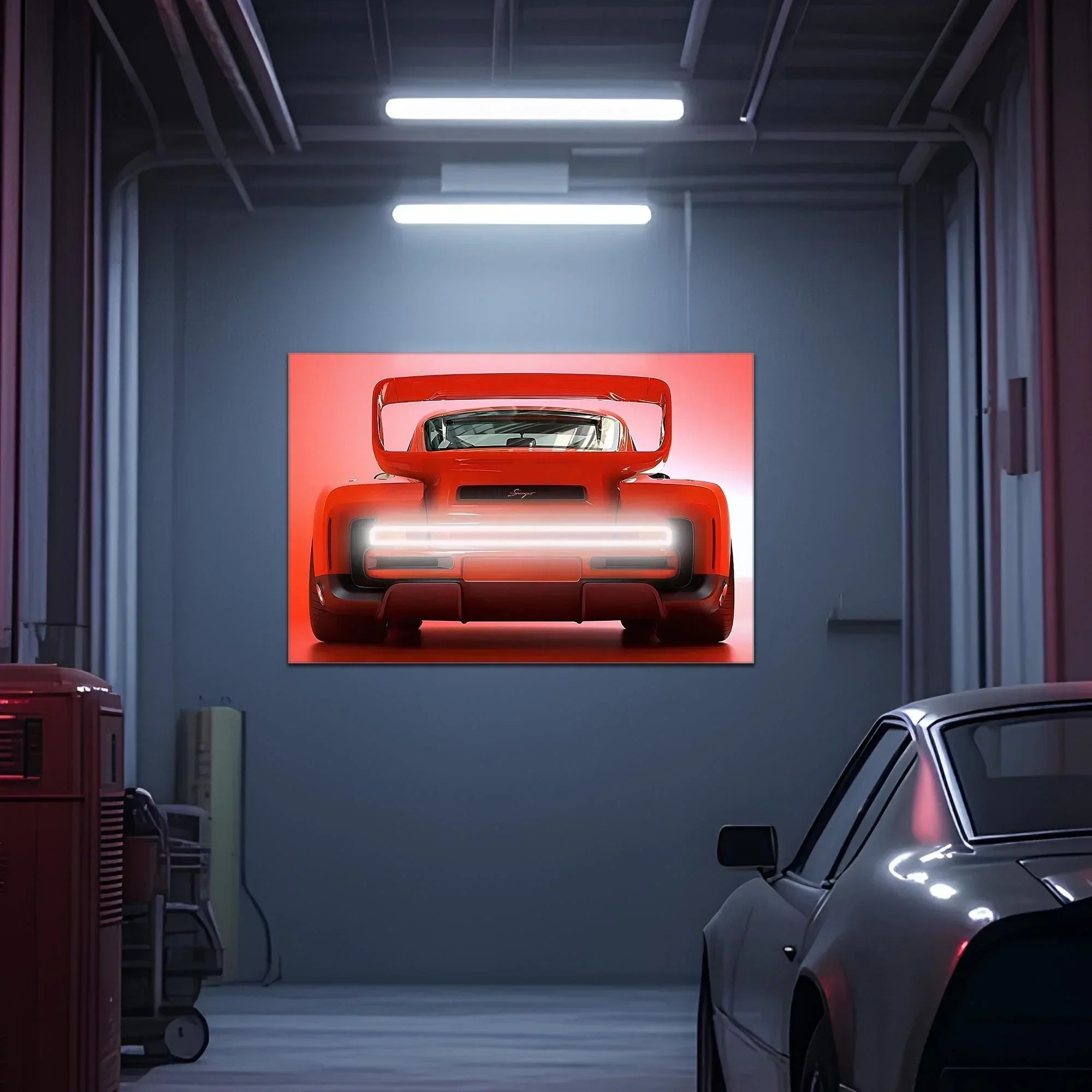 Futuristic Muscle Car Neon Wall Art - UV Printed LED Plexiglass Sign for Garage, Man Cave & Racing Fans - Adjustable Light and Free Shipping Peony Atelier