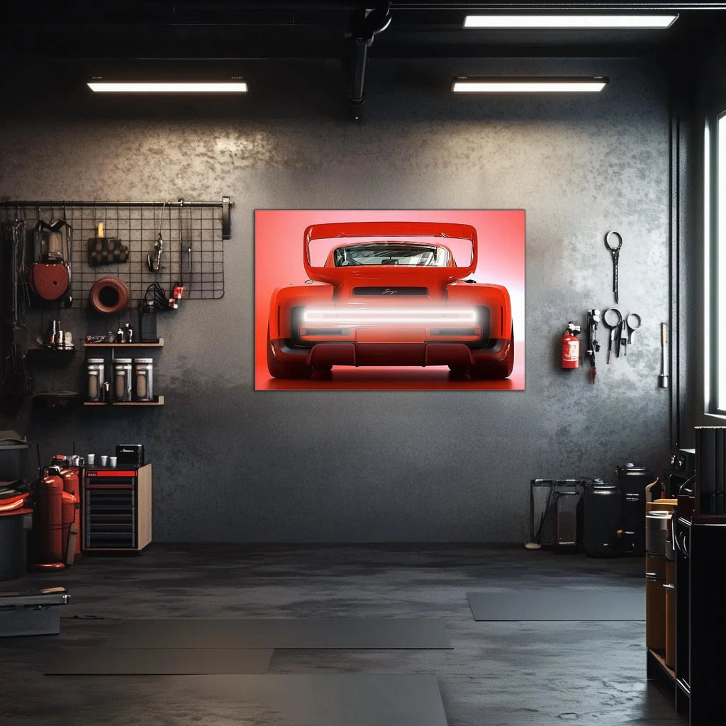 Futuristic Muscle Car Neon Wall Art - UV Printed LED Plexiglass Sign for Garage, Man Cave & Racing Fans - Adjustable Light and Free Shipping Peony Atelier