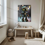 Futuristic Neon-Eyed Robot Character – UV Printed Glass Wall Art - KAFCD105 Peony Atelier
