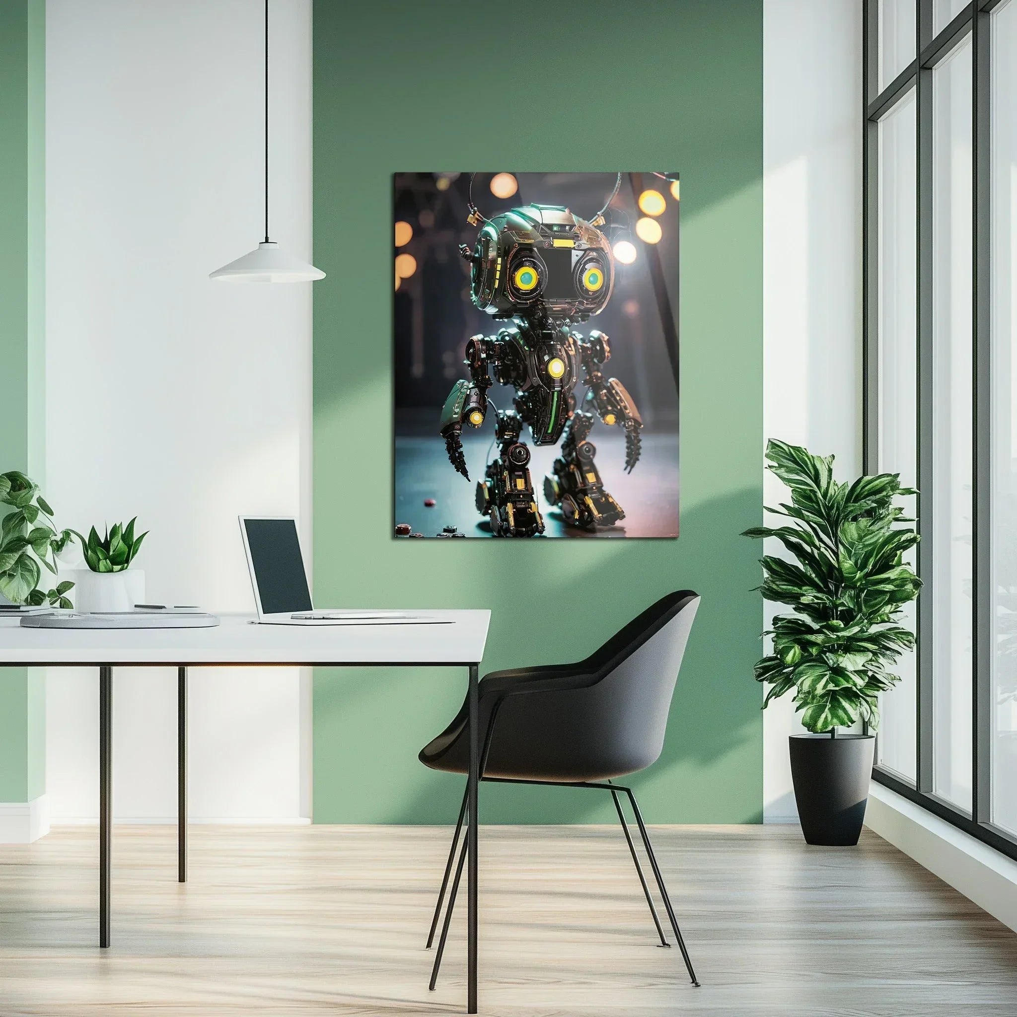 Futuristic Neon-Eyed Robot Character – UV Printed Glass Wall Art - KAFCD105 Peony Atelier