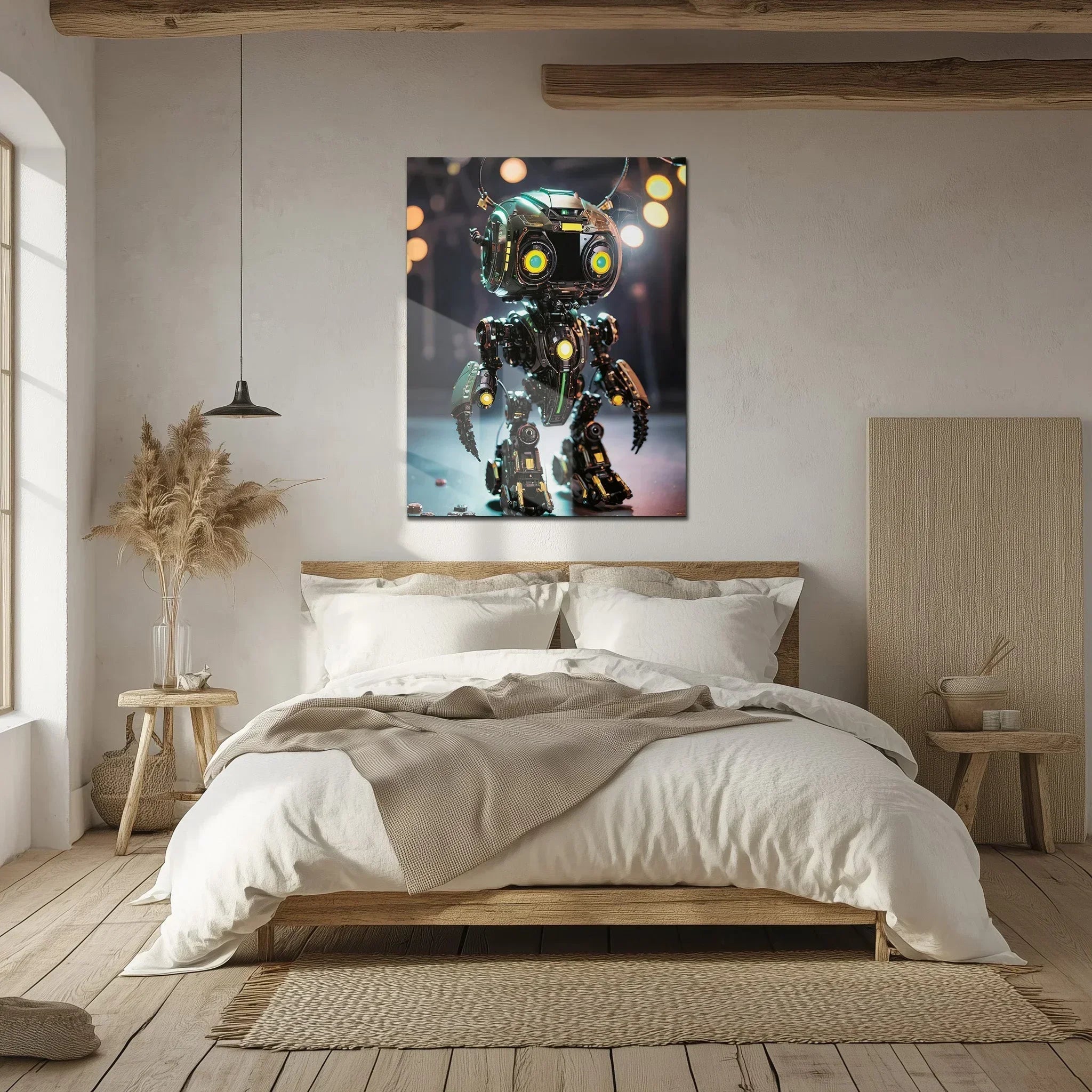 Futuristic Neon-Eyed Robot Character – UV Printed Glass Wall Art - KAFCD105 Peony Atelier