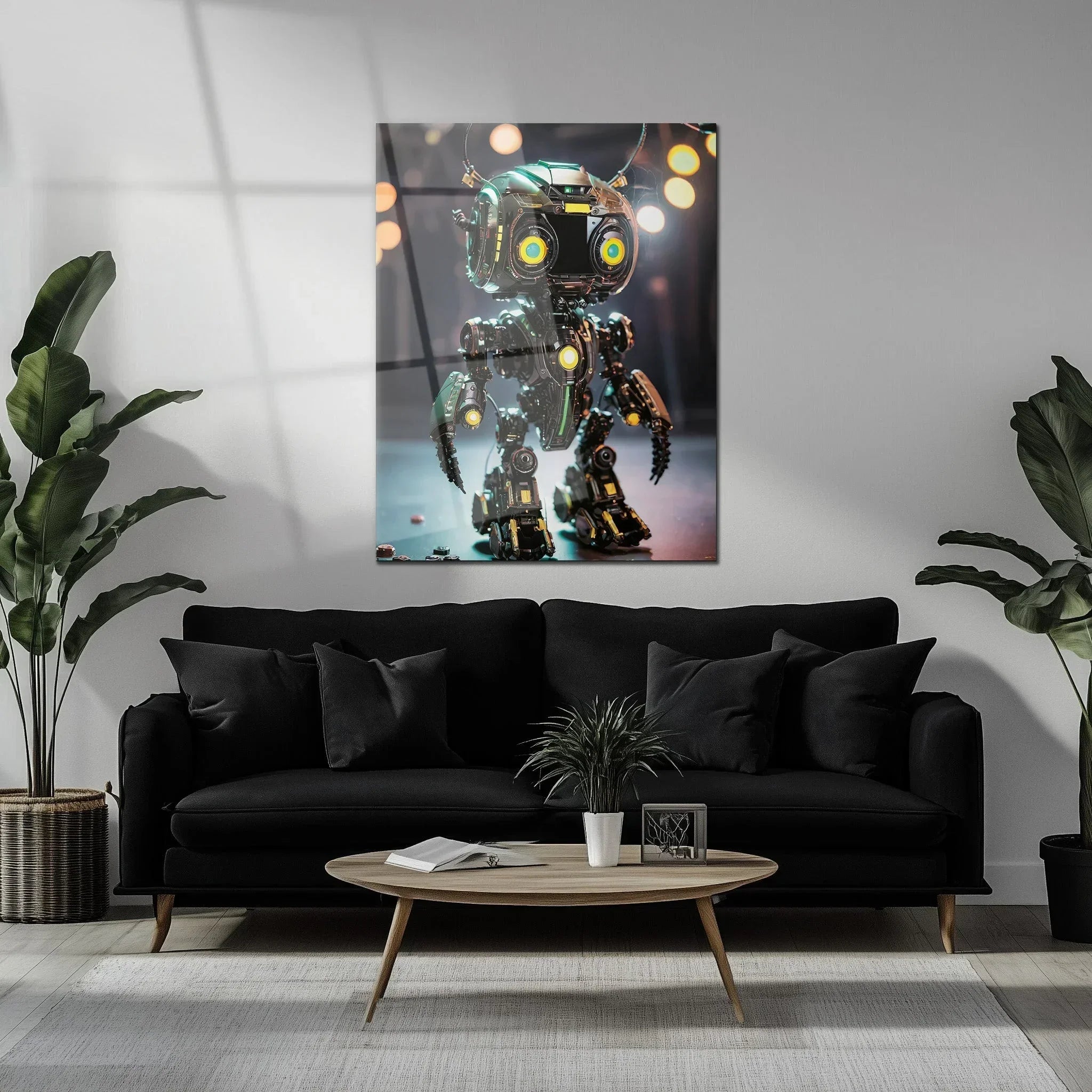 Futuristic Neon-Eyed Robot Character – UV Printed Glass Wall Art - KAFCD105 Peony Atelier