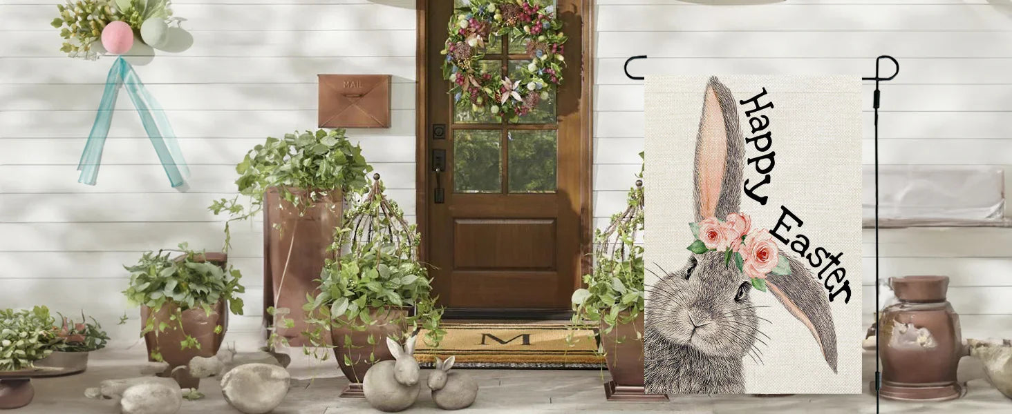 Garden Flag - Decorative Easter Bunny Polyester 12x18