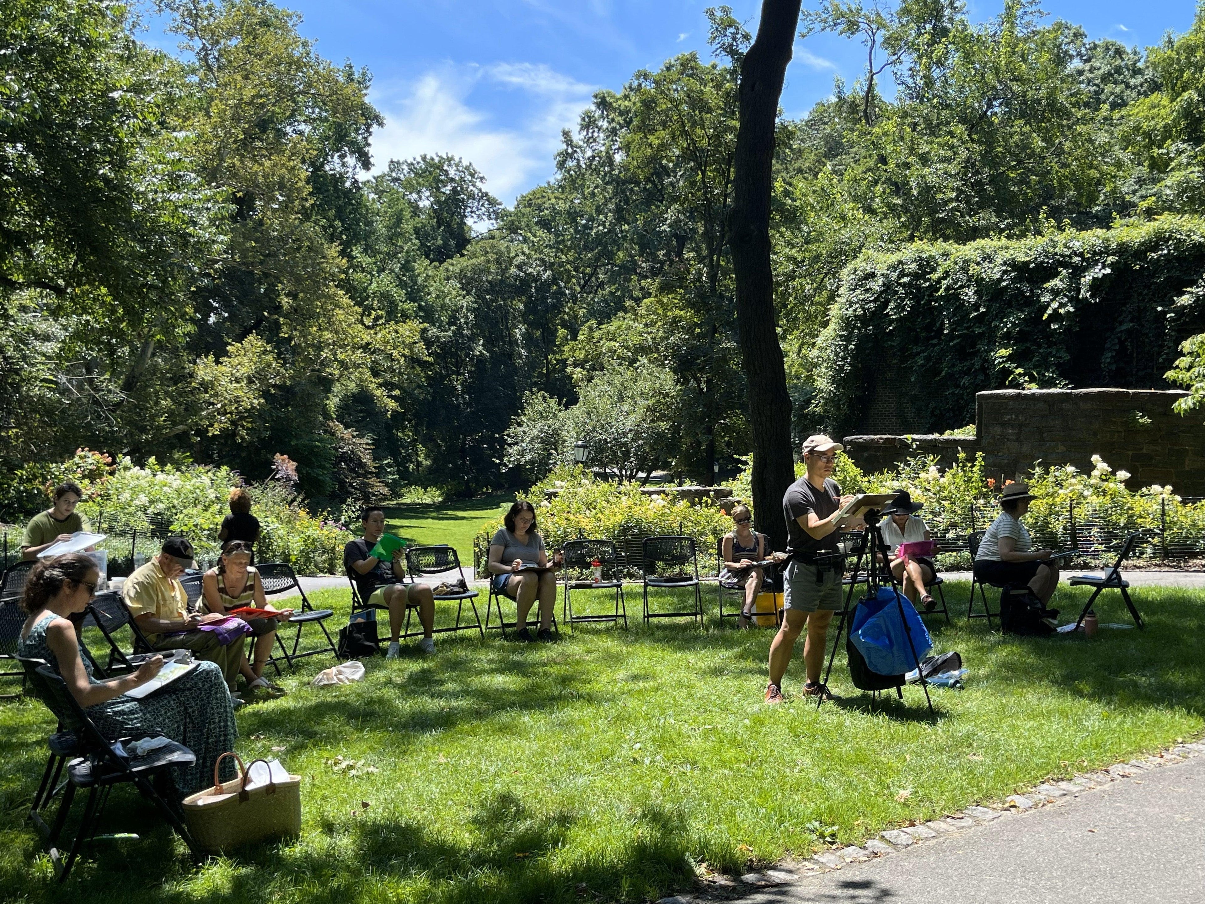 View of Alpine Garden, Fort Tryon, Watercolor, Plein Air, back view - House Of Avana