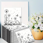 100-Pack White & Black Dandelion Biodegradable Napkins - 6.5"x6.5" - House Of Avana