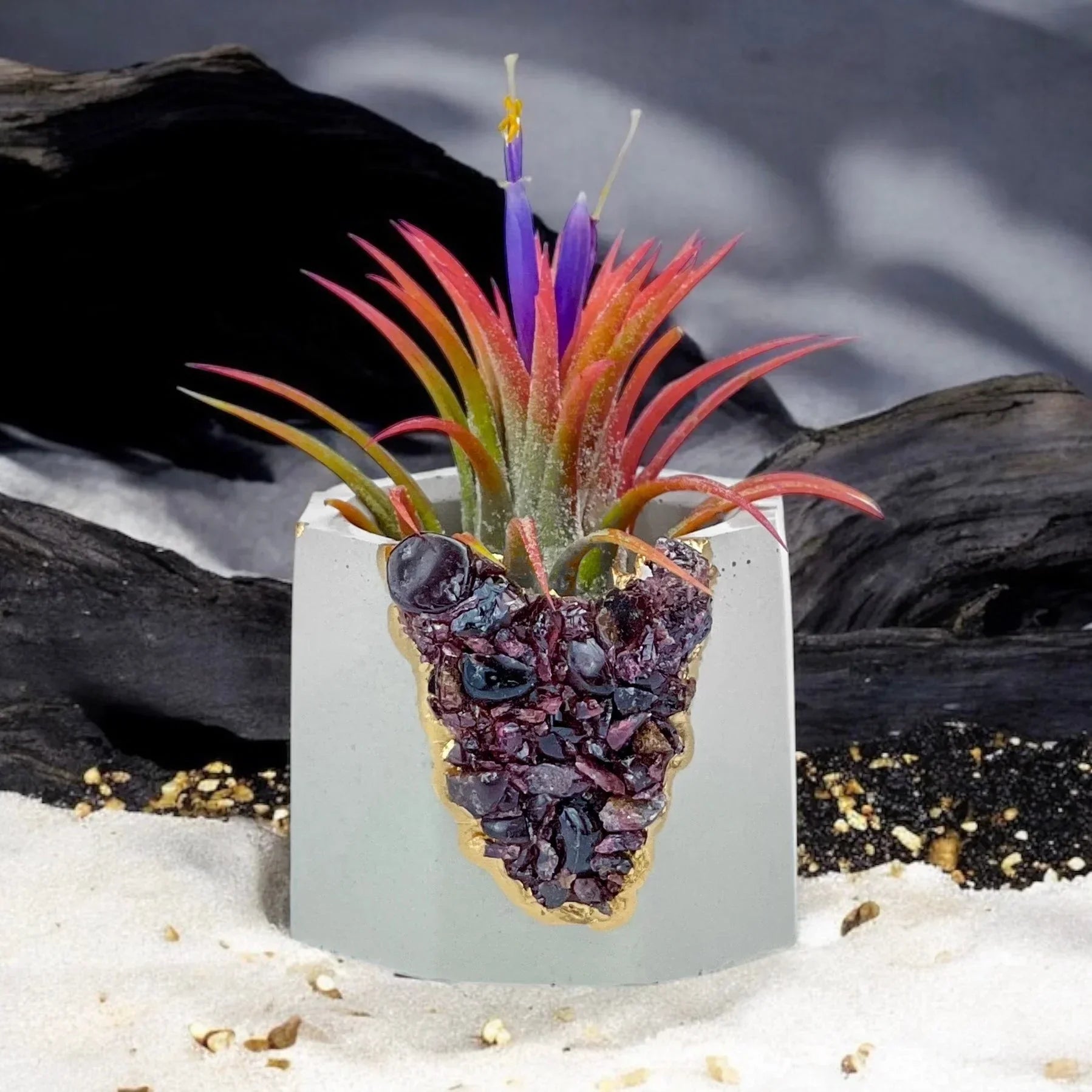 Garnet Geode Planter Natural Stone Indoor Decorative Plant Pot, front view - House Of Avana