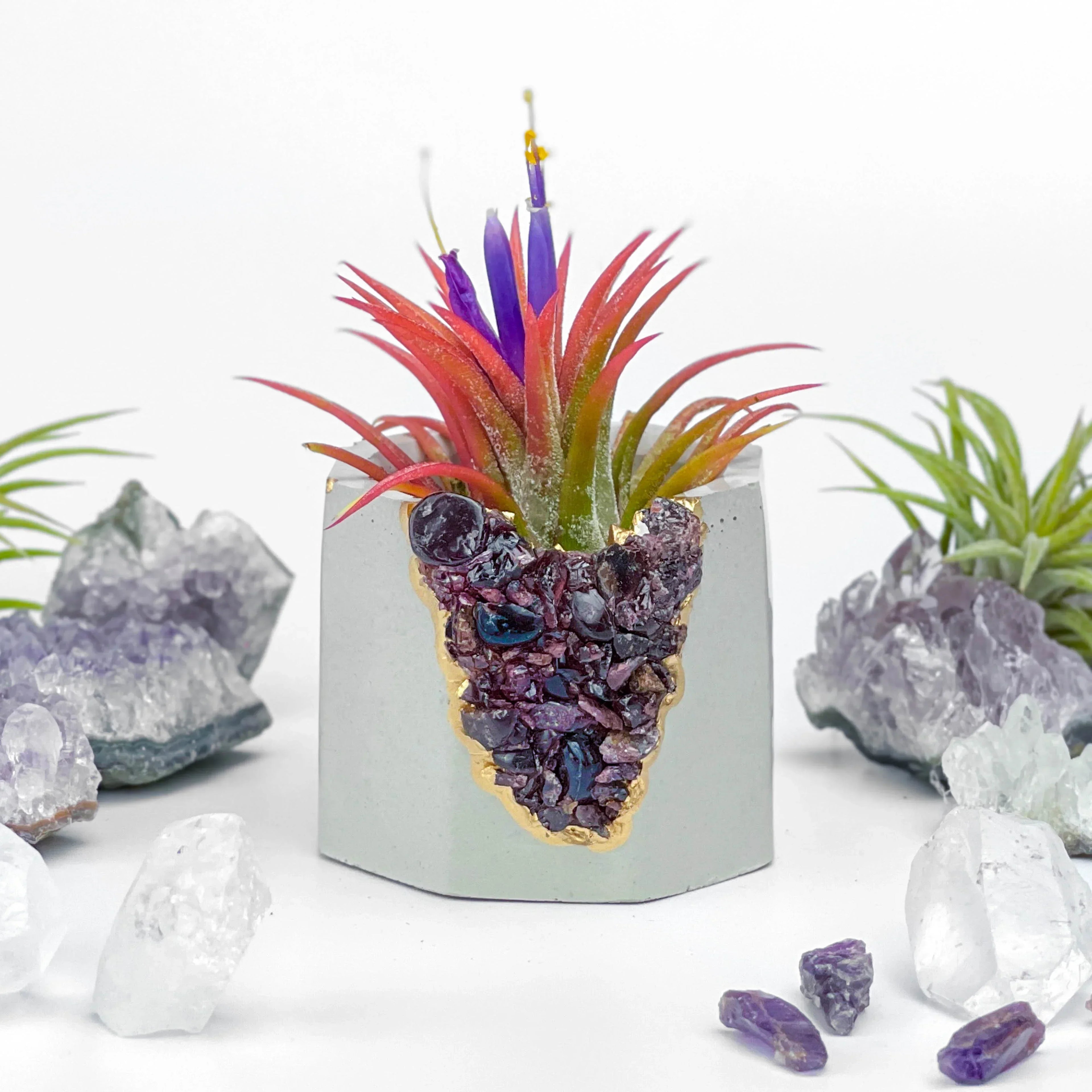 Garnet Geode Planter Natural Stone Indoor Decorative Plant Pot, close-up view - House Of Avana