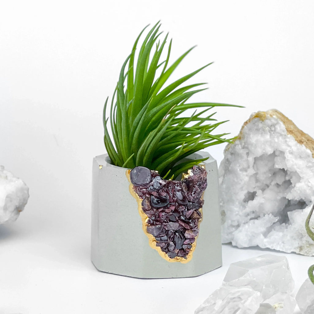 Garnet Geode Planter Natural Stone Indoor Decorative Plant Pot, texture detail - House Of Avana