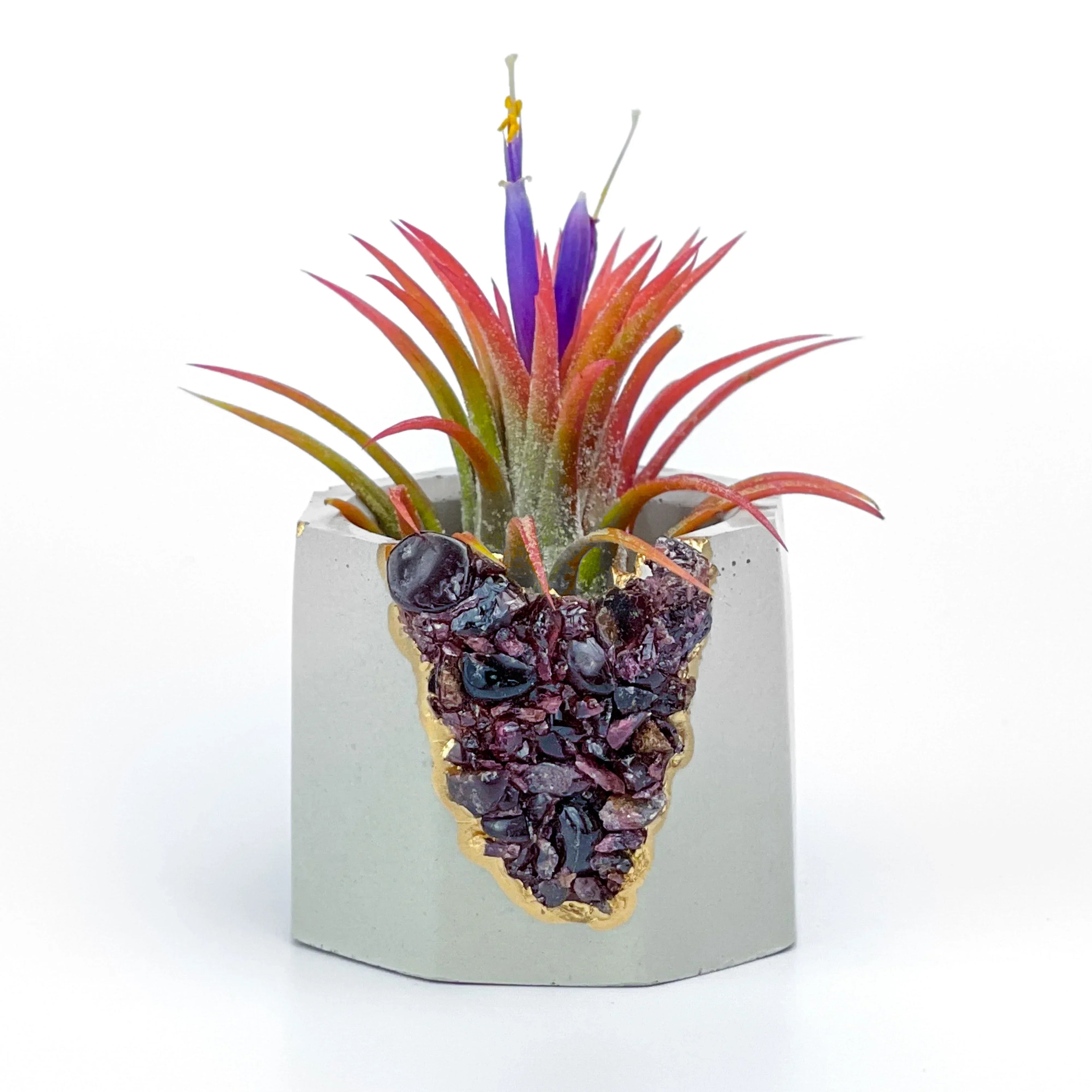 Garnet Geode Planter Natural Stone Indoor Decorative Plant Pot, side view - House Of Avana