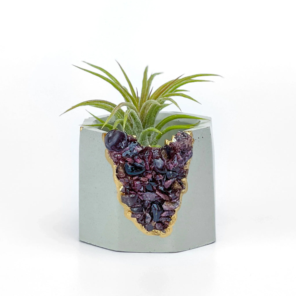 Garnet Geode Planter Natural Stone Indoor Decorative Plant Pot, lifestyle image - House Of Avana