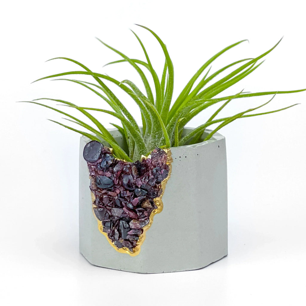 Garnet Geode Planter Natural Stone Indoor Decorative Plant Pot, angled view - House Of Avana