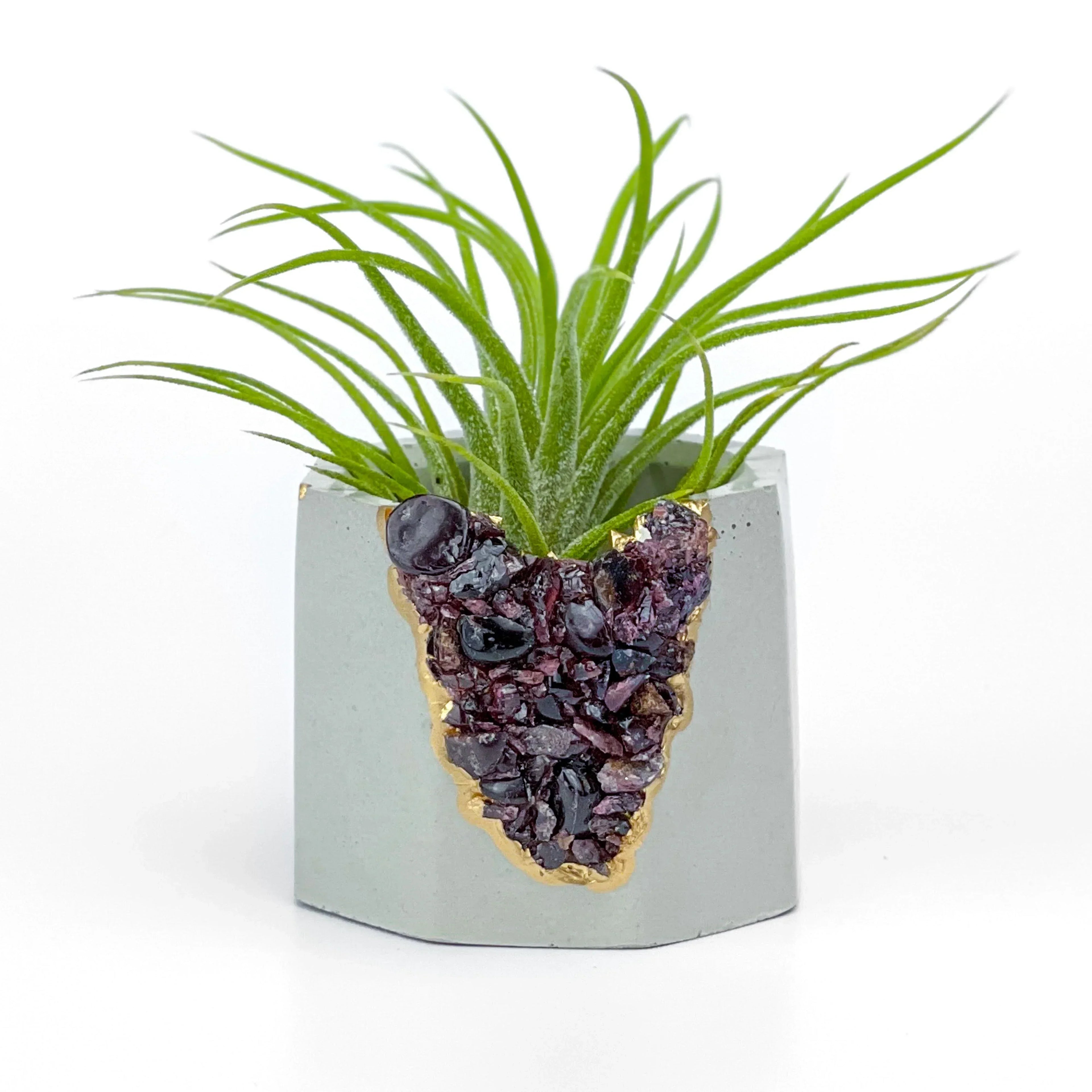 Garnet Geode Planter Natural Stone Indoor Decorative Plant Pot, angled view - House Of Avana