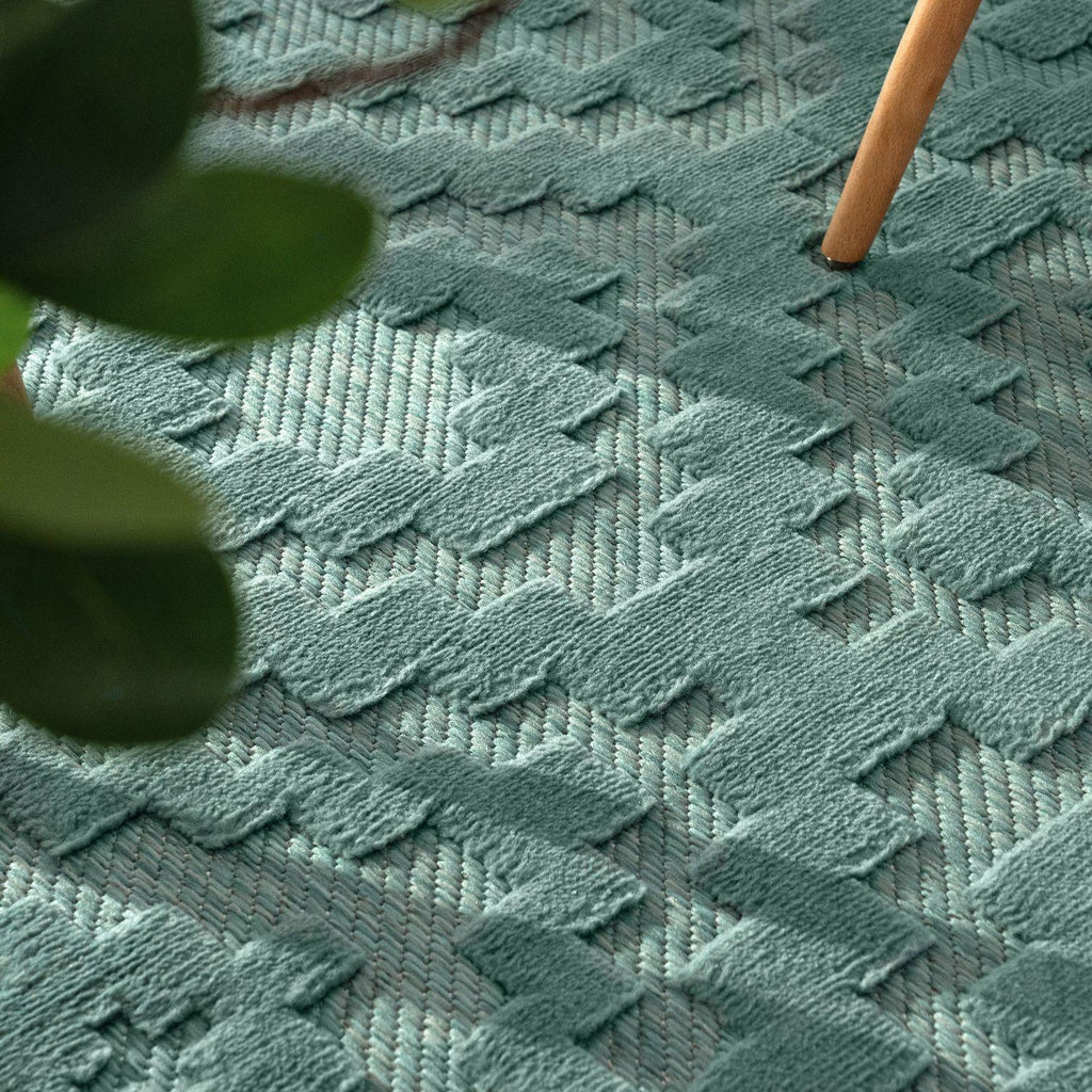 Indoor Outdoor Rug Livorno Trellis High-Low Pattern In Turquoise RugYourHome