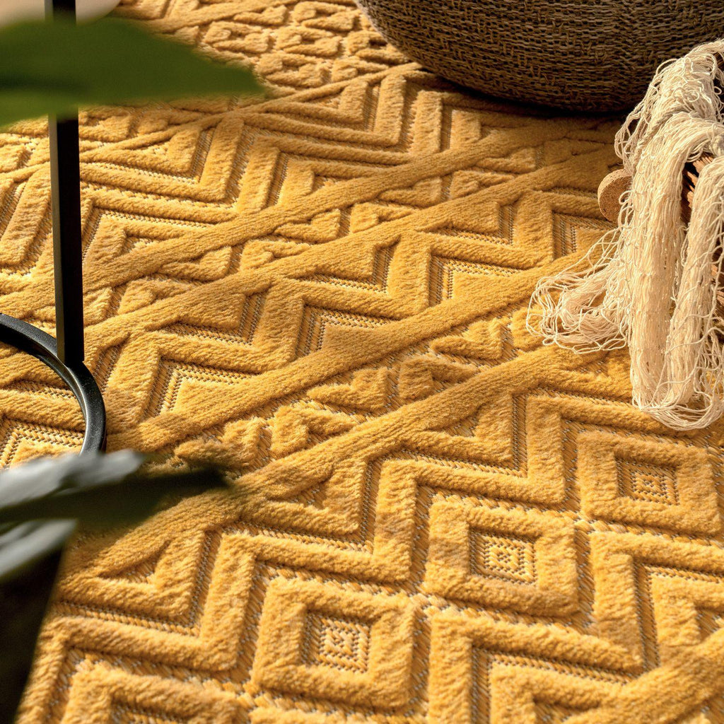 Indoor Outdoor Rug Livorno Boho High-Low Pattern In Yellow RugYourHome