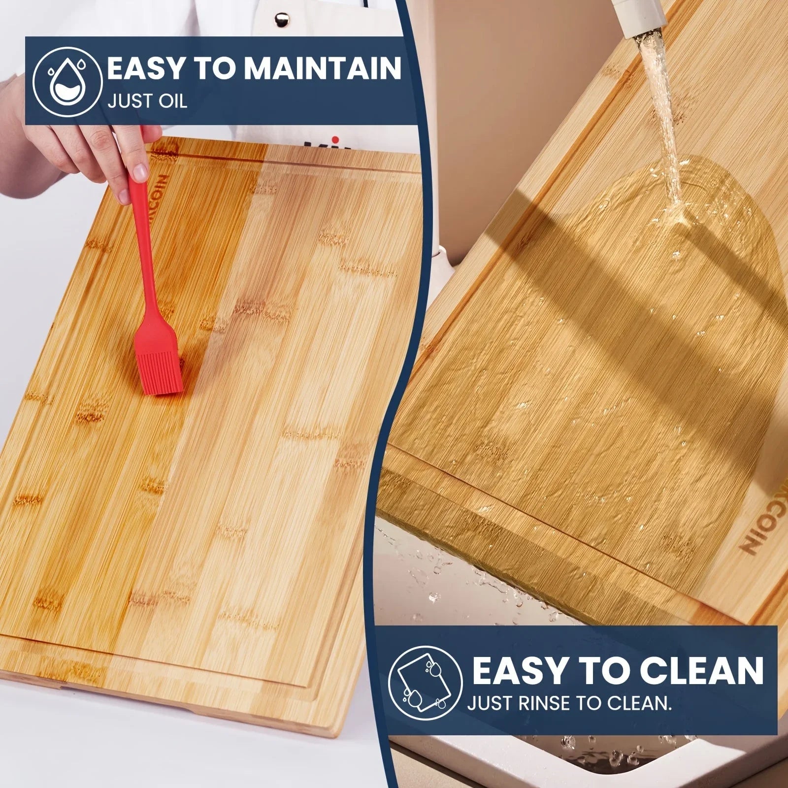 Large Cutting Board, Natural Bamboo, Kitchen Gadgets, Kitchen Items, Juice Groove, Invisible Handle, Knife Friendly, Multifunctional Cutting Board, A Great Holiday Gift For Family And Friends.Mother'S Day. Father'S Day.father House Of Avana