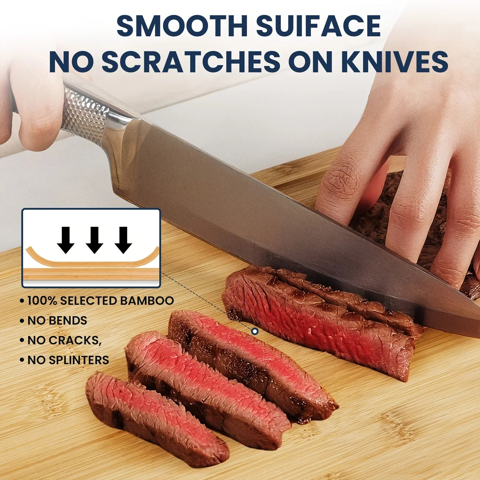 Large Cutting Board, Natural Bamboo, Kitchen Gadgets, Kitchen Items, Juice Groove, Invisible Handle, Knife Friendly, Multifunctional Cutting Board, A Great Holiday Gift For Family And Friends.Mother'S Day. Father'S Day.father House Of Avana