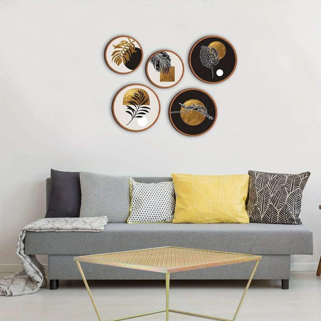 Wood wall art set in natural wood tone, geometric patterns - House of Avana