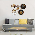 Wood wall art set in natural wood tone, geometric patterns - House of Avana