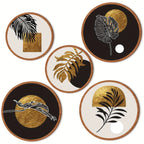 Wood wall art set in natural wood tone, geometric patterns - House of Avana