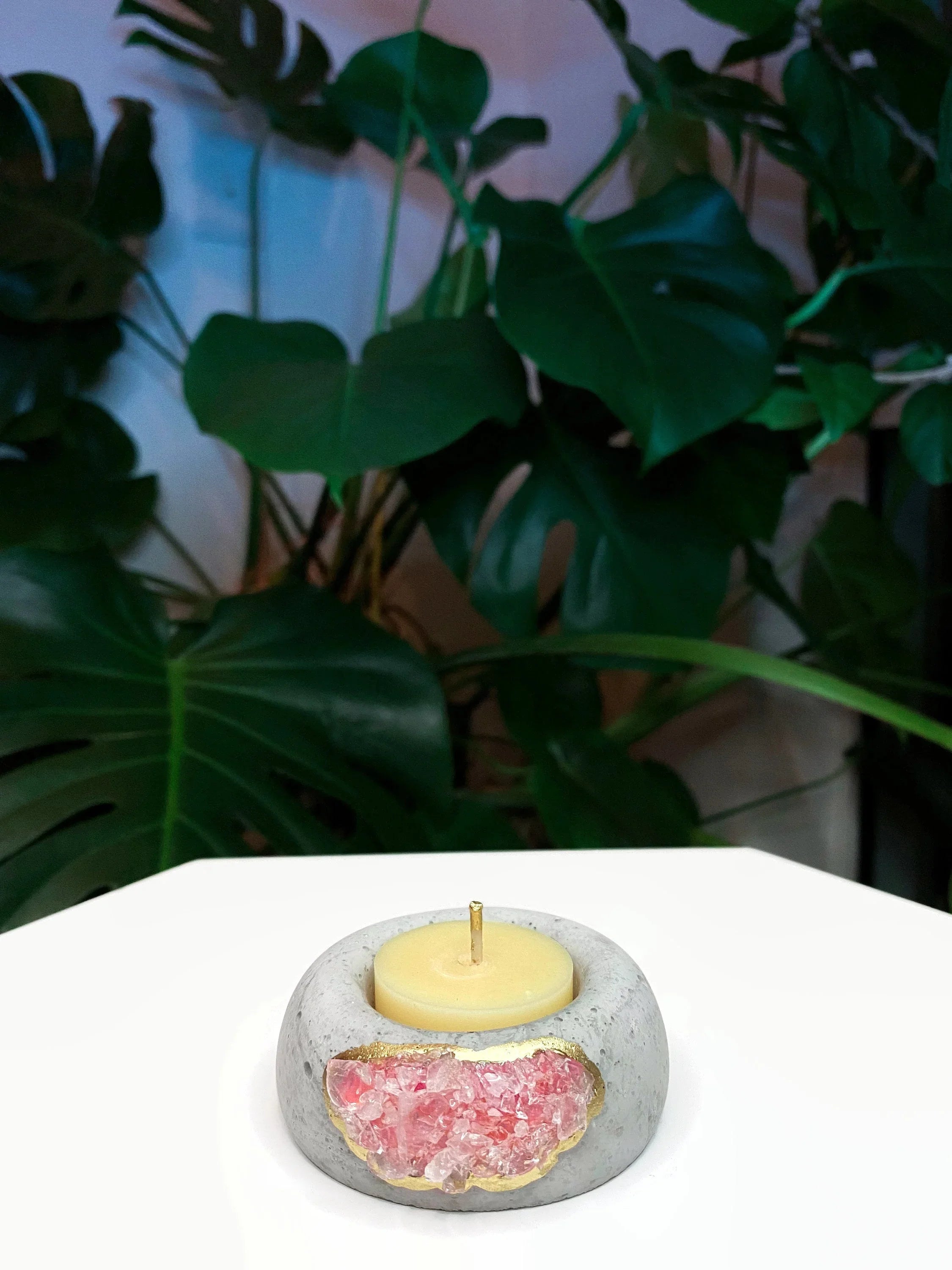 Blue Amazonite crystal geode planter holding air plants, natural stone décor - House of Avana