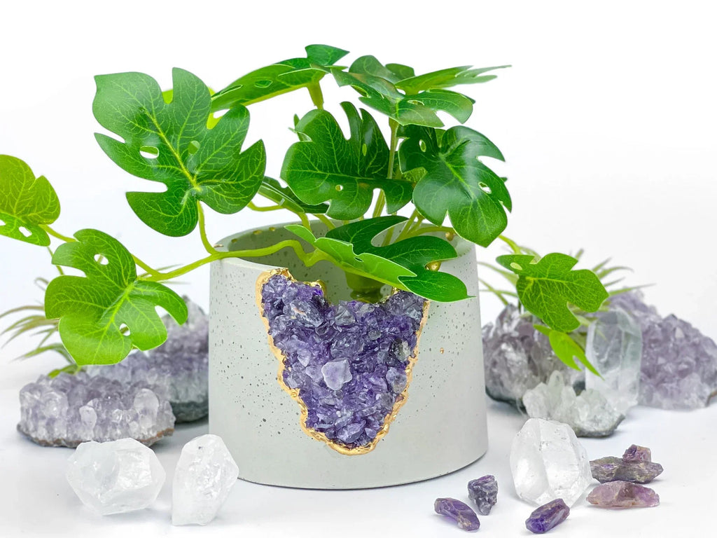 Geode planter in natural stone, unique crystal formation - House of Avana