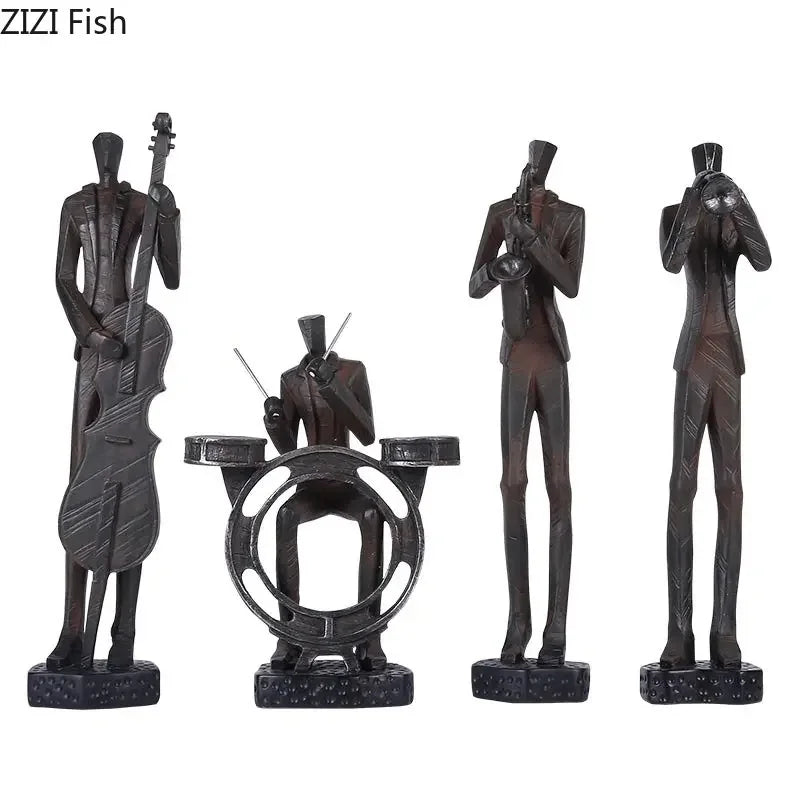 Geometric Abstract Crafts Band Musicians Statue Desk Decoration Retro Character Resins Sculpture... - House Of Avana