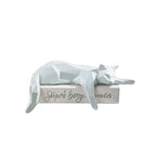 White ceramic cat figurine, lying down with geometric pattern, decorative accent - House of Avana