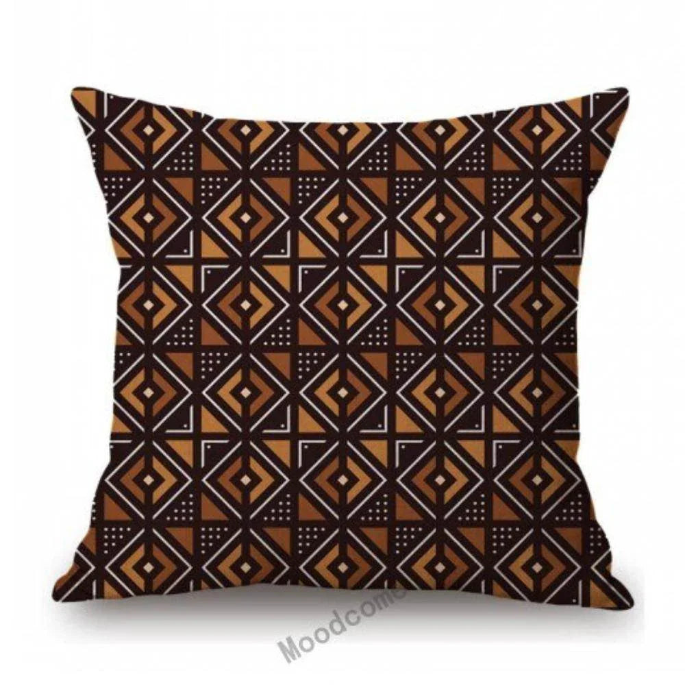 African Geometric Tribal Mud Cloth Cushion Cover, angled view - House Of Avana