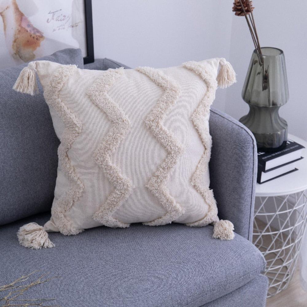 Geometric Cushion Cover with Tassels - House Of Avana