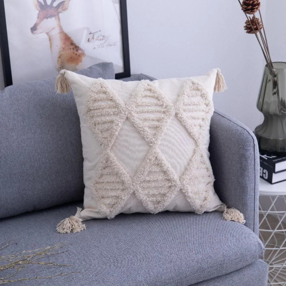 Geometric Cushion Cover With Tassels - House Of Avana
