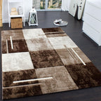 Geometric Designer Rug with Contour Cut - Brown Cream RugYourHome