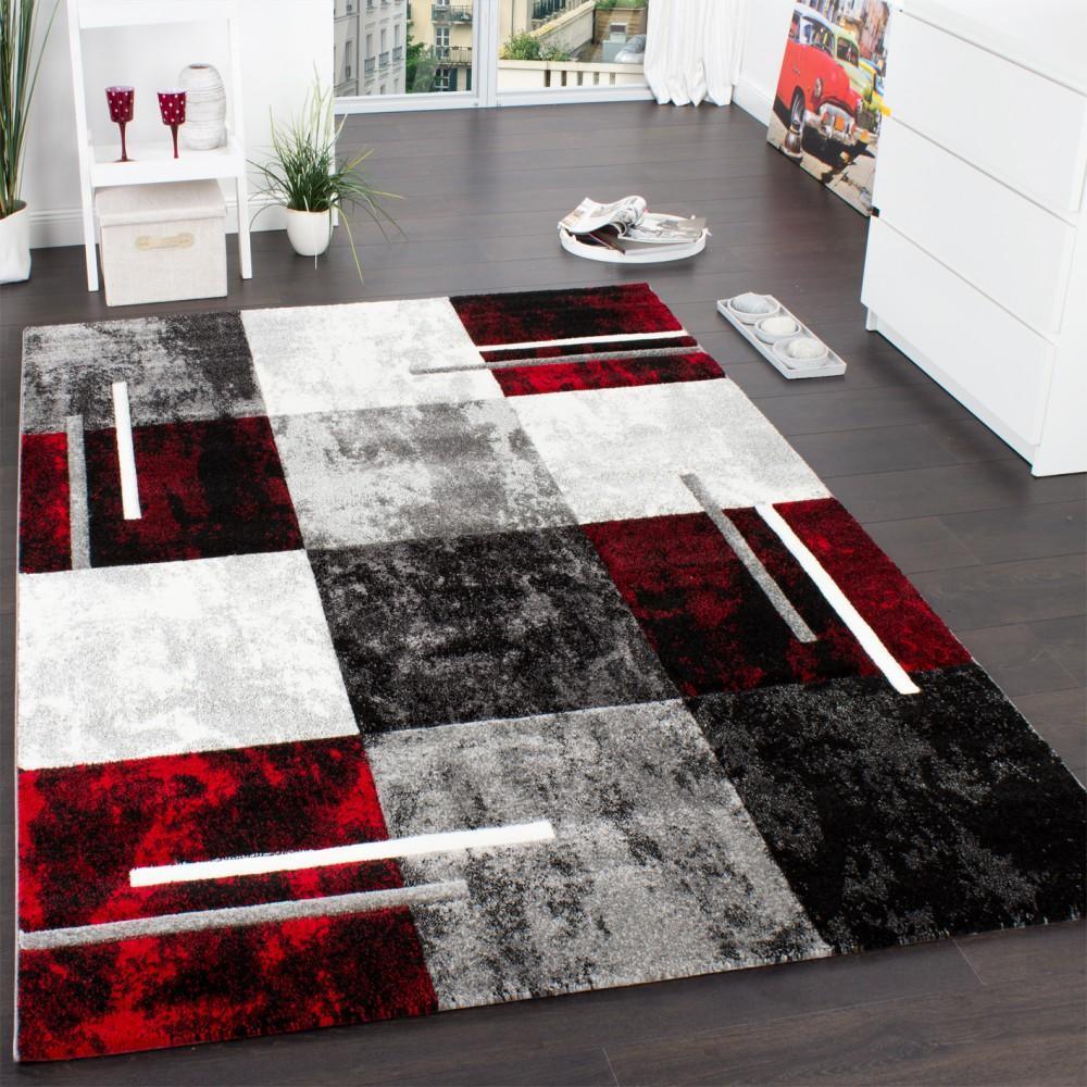 Geometric Designer Rug with Contour Cut - Gey Red RugYourHome