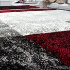 Geometric Designer Rug with Contour Cut - Gey Red RugYourHome