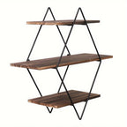 [Geometric Wall Shelves] 3 Tier Geometric Diamond Wall Floating Shelves - Decorative Industrial Hanging Metal Wire Wood Display Shelf for Living Room Kitchen House Of Avana
