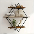 [Geometric Wall Shelves] 3 Tier Geometric Diamond Wall Floating Shelves - Decorative Industrial Hanging Metal Wire Wood Display Shelf for Living Room Kitchen House Of Avana