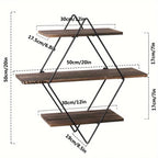 [Geometric Wall Shelves] 3 Tier Geometric Diamond Wall Floating Shelves - Decorative Industrial Hanging Metal Wire Wood Display Shelf for Living Room Kitchen House Of Avana