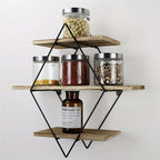 [Geometric Wall Shelves] 3 Tier Geometric Diamond Wall Floating Shelves - Decorative Industrial Hanging Metal Wire Wood Display Shelf for Living Room Kitchen House Of Avana