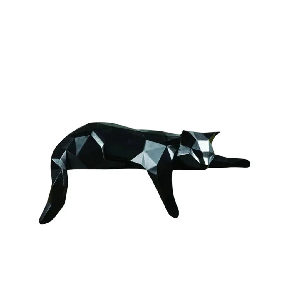 Geometric Lying Cat Figurine, angled view - House Of Avana