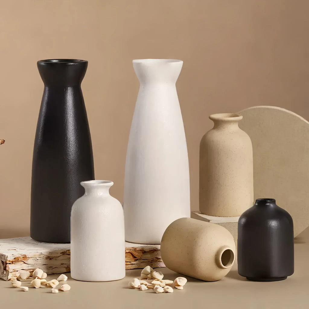S Boho/bohemian Ceramic Vase Set - Matte Nordic Minimalist Modern Geometric & Floral Designs for Elegant... - House Of Avana