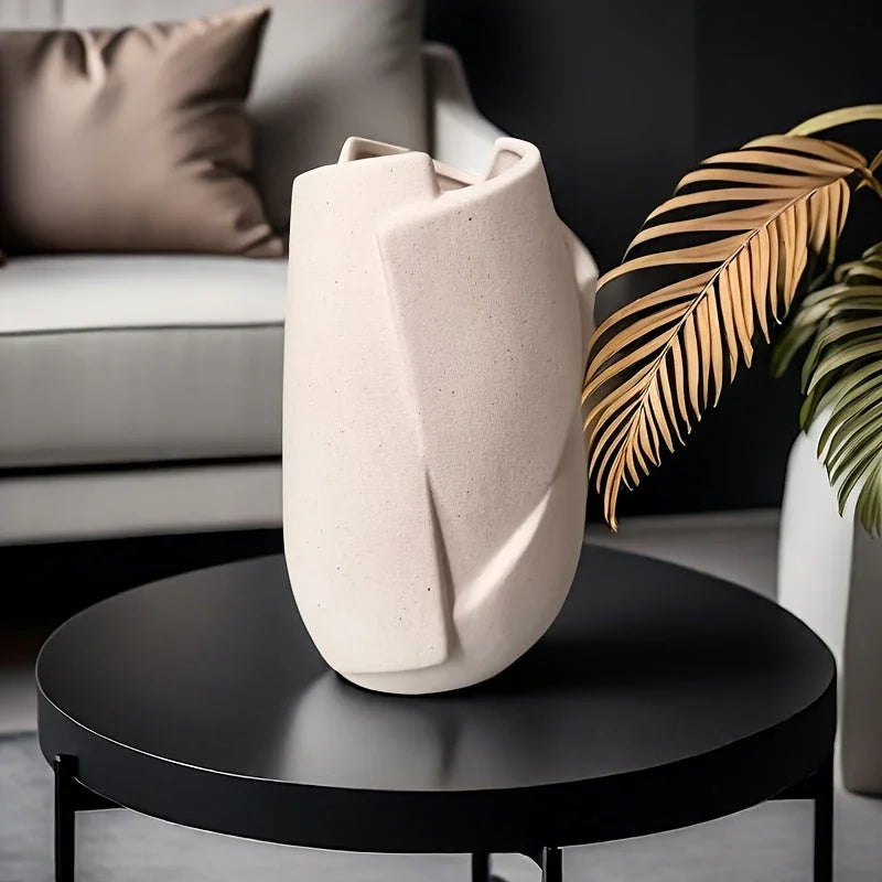 Ceramic Geometric Vase, Modern Cylinder Flower Vase for Home Decor, angled view - House Of Avana