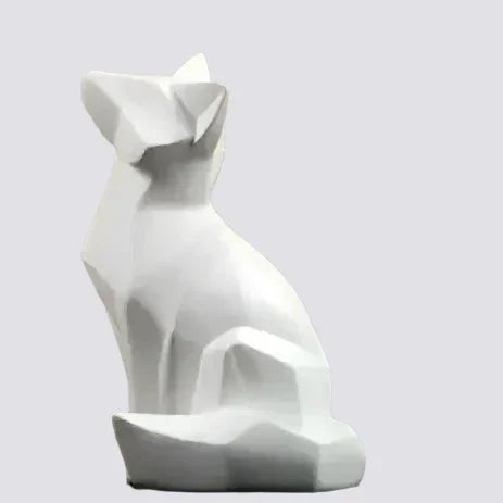 White marble geometric fox sculpture, modern metal accents - House of Avana