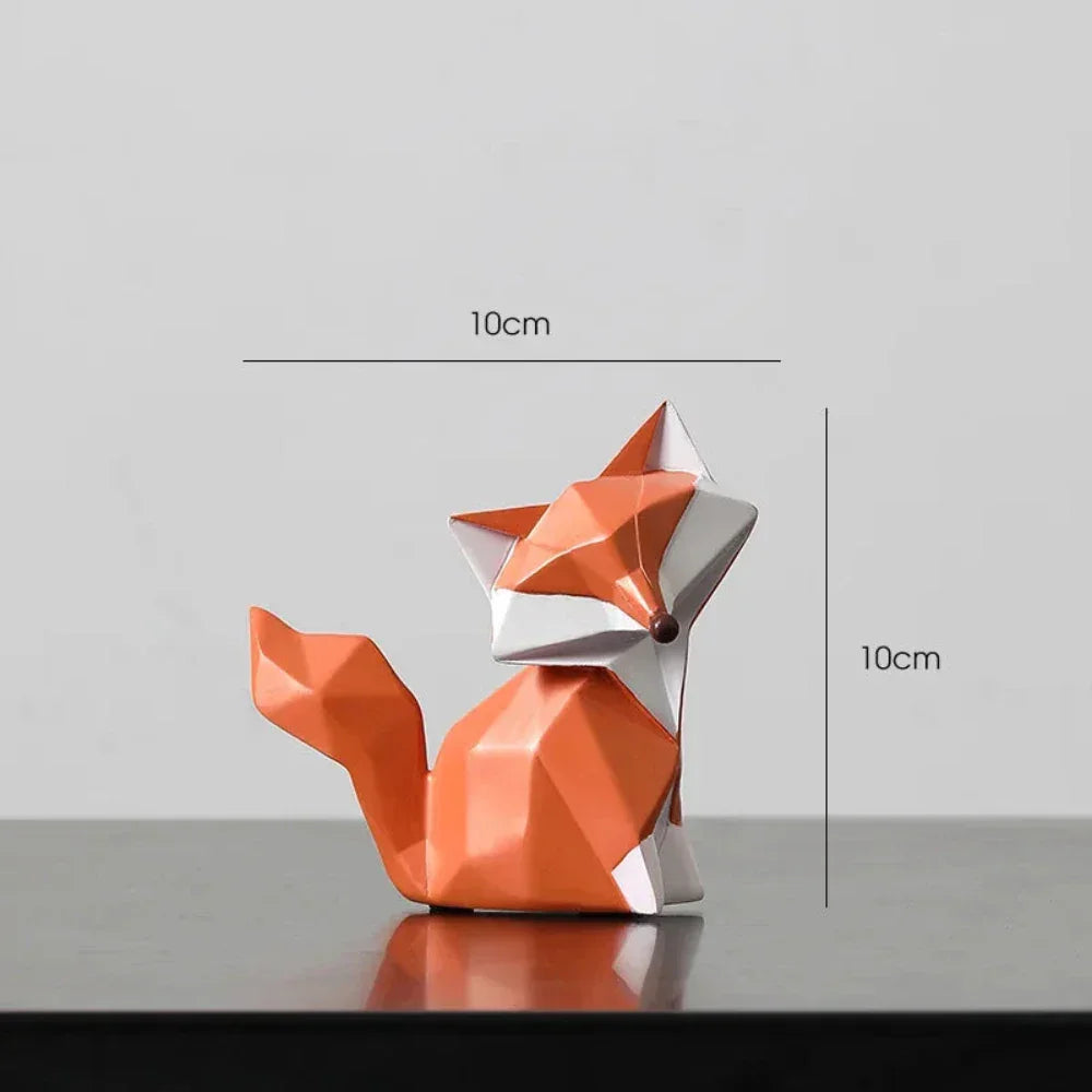 White geometric fox figurine, modern ceramic statue with abstract design - House of Avana