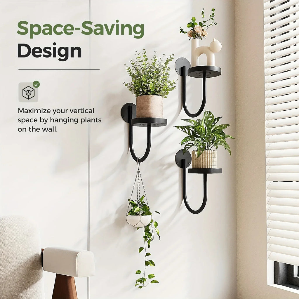 Metal Wall Planters with Geometric Frame - 3-pack Hanging Shelves, angled view - House Of Avana