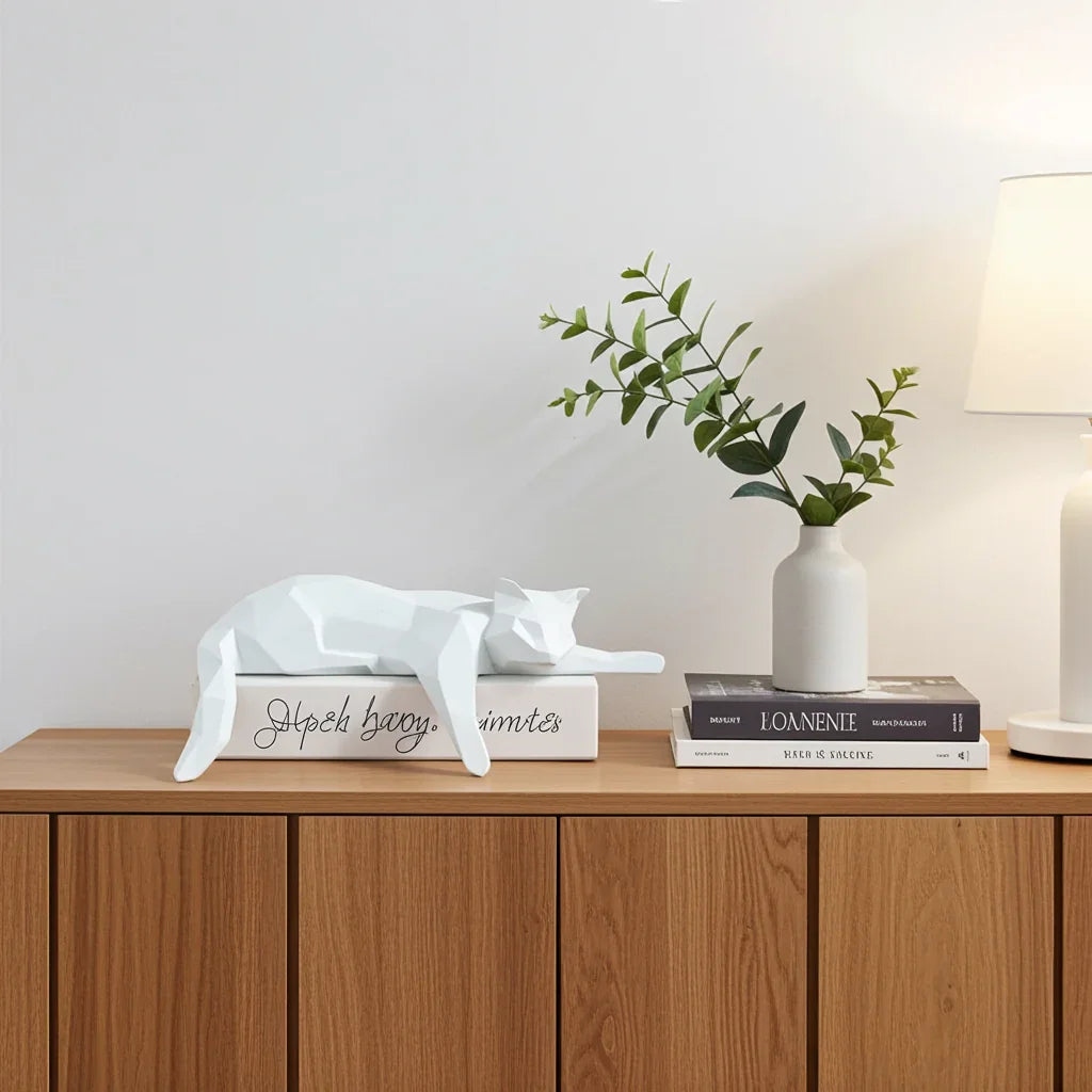 Geometric Lying Cat Figurine House Of Avana