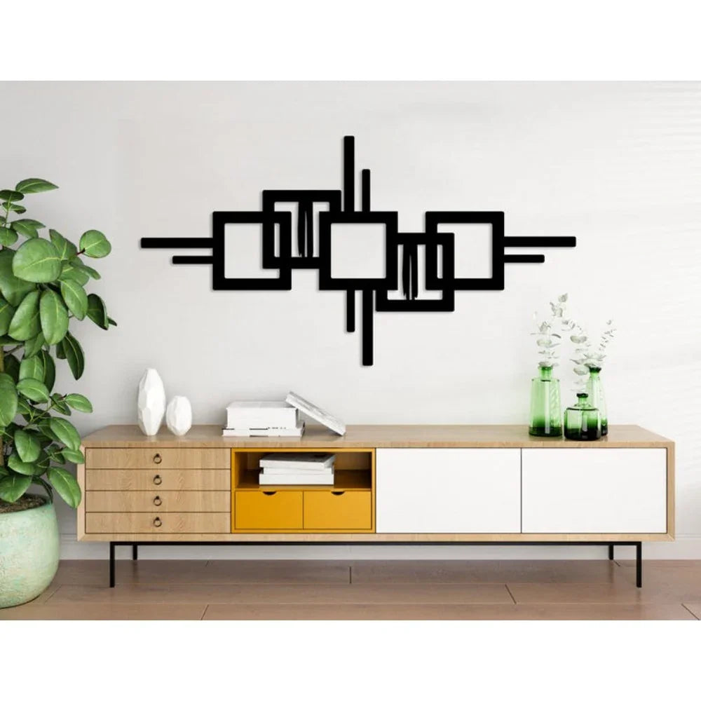 Metal Wall Art Geometric Design with Diagonal Lines Large Modern Statement Piece, angled view - House Of Avana